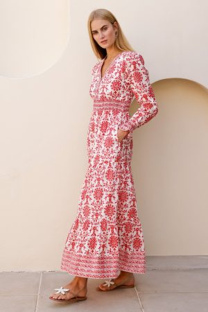 Billie Block Print Organic Cotton Dress | Red/White